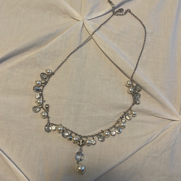 Silver Rhinestone and Pearl Necklace - Picture 6 of 6